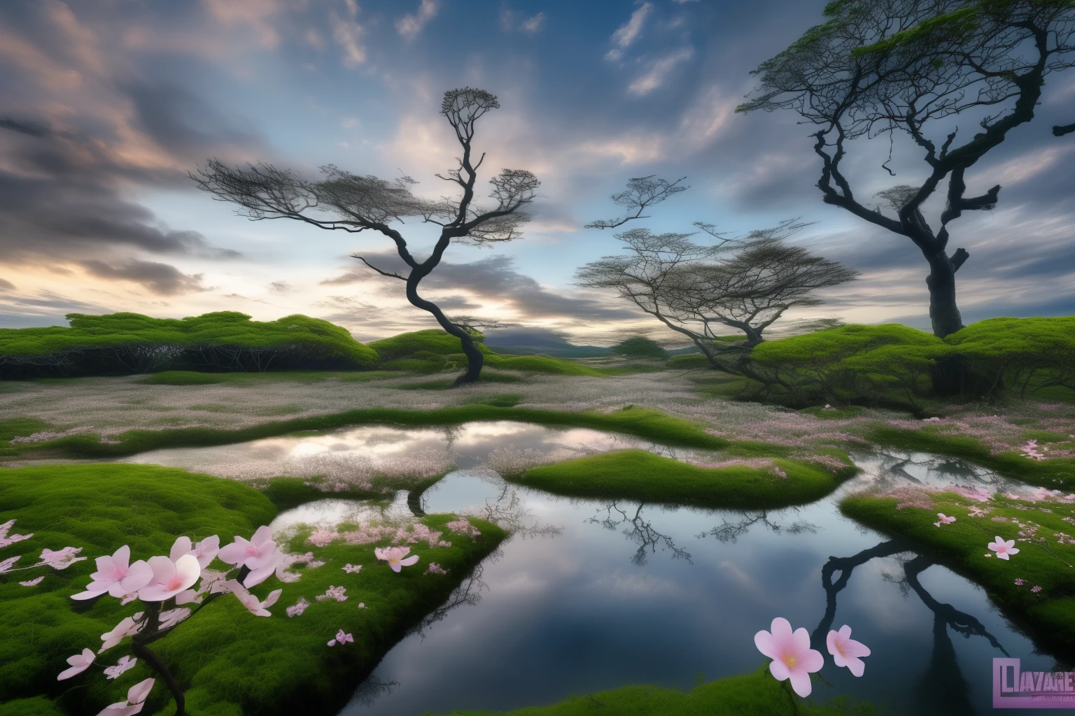 natureza, Sky , arvores, flores, montanha, lago
