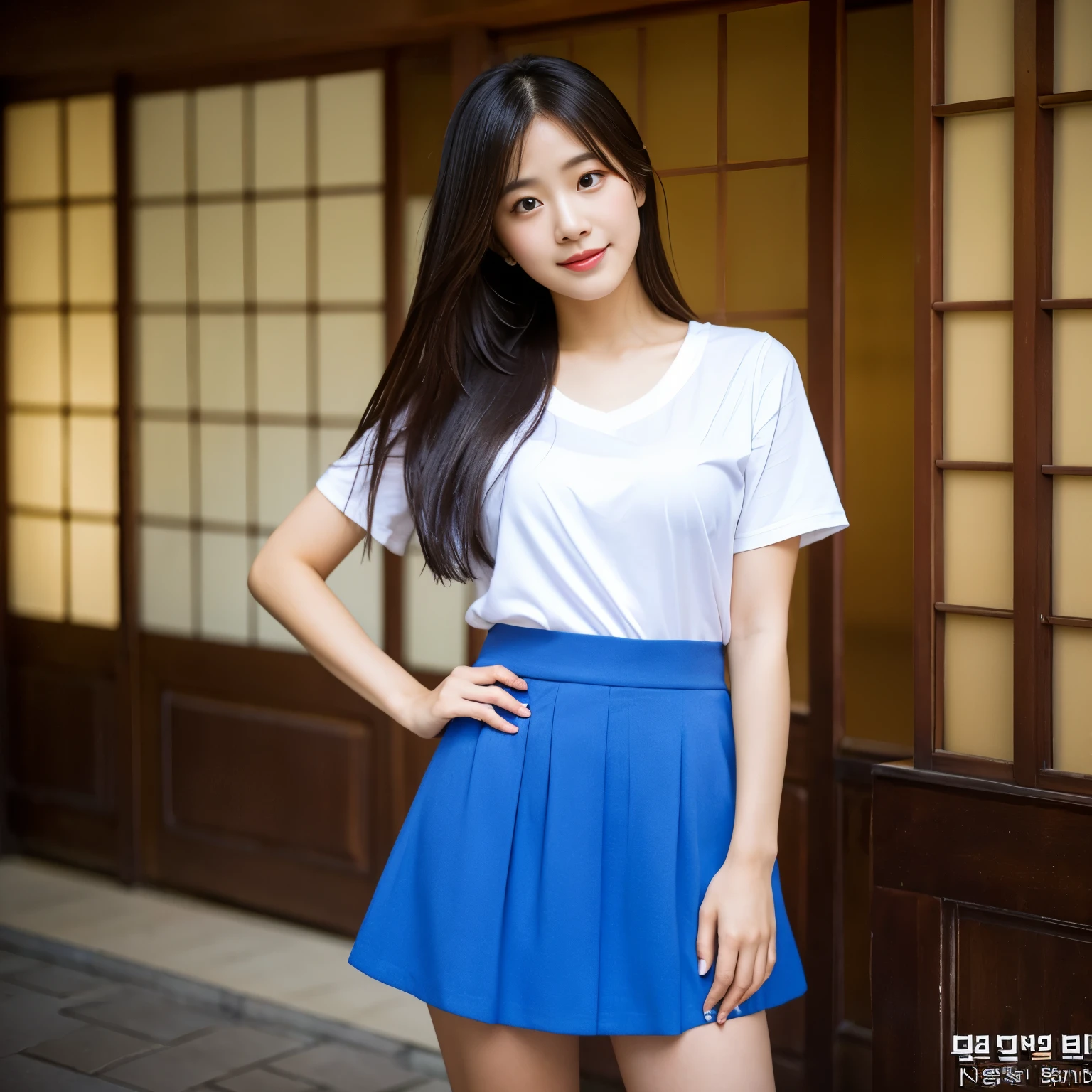 a close up of a woman in a blue skirt posing for a picture, korean girl, beautiful south korean woman, beautiful asian girl, beautiful young korean woman, gorgeous young korean woman, korean woman, asian girl, young asian girl, beautiful asian woman, japanese model, chinese girl, girl cute-fine-face, beautiful japanese girls face, cute young woman, lovely woman