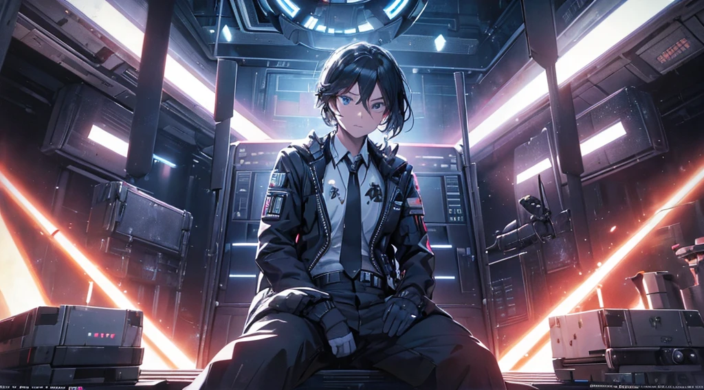 a close up of a picture of a person in a space station, sitting in his tie fighter, tie fighters, tie fighter, tie - fighter, tie fighters patrolling, promotional art, promo art, ominous space battle background, star wars digital art, official artwork, an imperial agent from star wars, in style of 80s sci-fi art, jen bartel