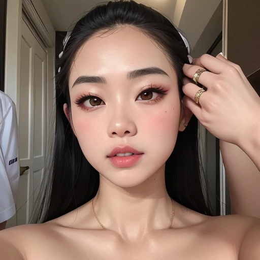 arafed woman with long black hair and a ring on her head, blackpink jennie, gemma chen, with professional makeup, popular south korean makeup, lulu chen, popular korean makeup, gongbi, sha xi, asian face, asian features, mai anh tran, wenfei ye, an asian woman, xision wu, sexy face, jennie, Jennie from blackpink