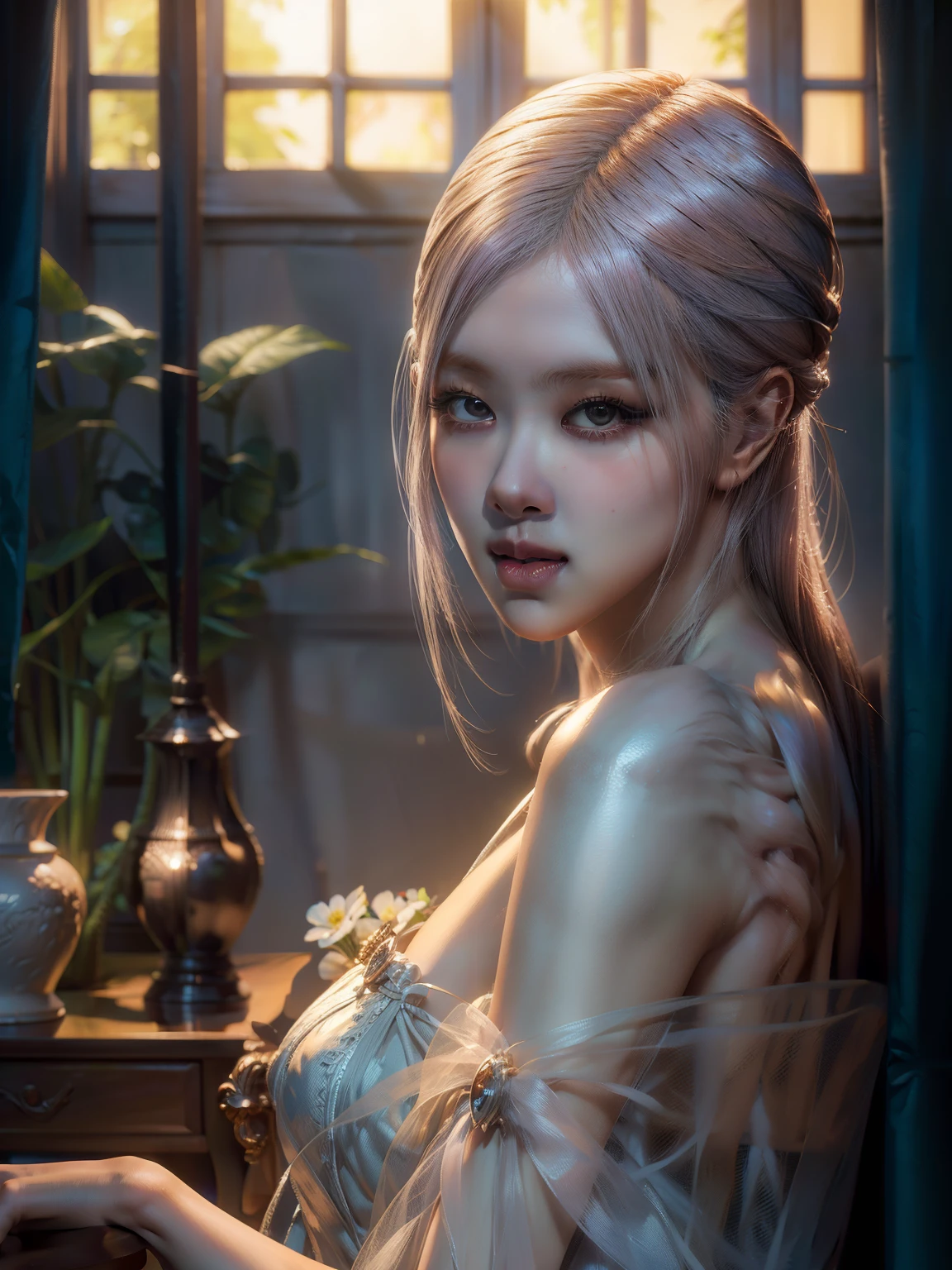 full-body view,close-up all over the body,10x pixel,Ultra-fine details:1.1,Advanced technical details:1.1Photographically realistic,Indoor lighting effects:1.5,Natural light:1.5. light effect(Virtual Light Effects:1.8),超A high resolution,Dynamic posing,Arrange pose,pink hair, (full body), wearing medieval long white cotton nightie clothes,The background is a forest, sunset, (masterpiece, best quality, award winning, highres), skinny, intricate and beautiful design, highly detailed beautiful face, super detailed beautiful eyes, light smile, fantasy art, dynamic lighting, cinematic lighting, hyper realistic, extremely CG detail, octane render, (artistic + masterpiece:1.4), (incredibly detailed eyes), (8k, Photorealistic, Photo RAW, Best quality: 1.4), (UHD), (Ultra high realism), (Ultra high definition), (Ultra high detail), (Realistic face), Beautiful hairstyle, Realistic bright amber eyes, Beautiful details, (Realistic skin), Pale, smooth and luminous skin with iridescent shine and no imperfections, Ultra high definition, Ultra realistic, Highly detailed,8K HD CG works,High-quality graphics,High-definition fine CG works,超A high resolution