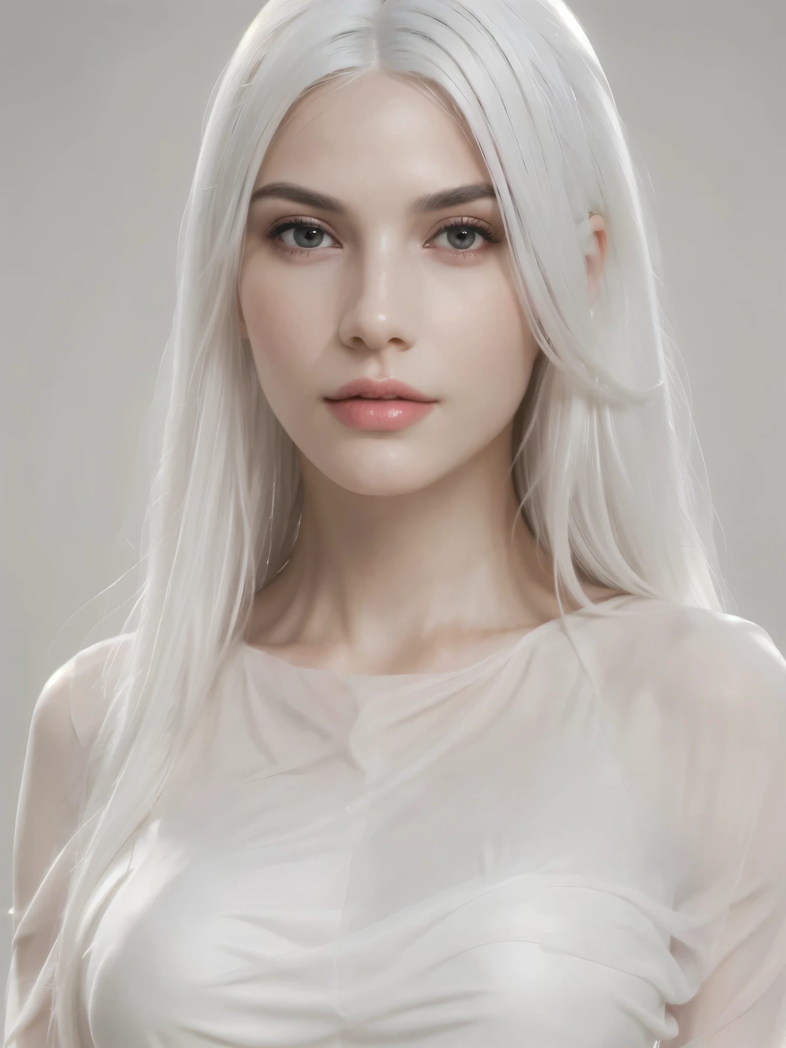 1girl, ((full body, narrow waist, waist, girl, white hair, long hair, black eyes)), (front view, from front), looking at viewer, Best quality, masterpiece, ultra high res, (photorealistic:1.4), 8k, clean, (incredibly absurdres, ultra-detailed,CG ,unity ,8k wallpaper), (detailed face :1.4),(beautiful detailed eyes :1.2),(detailed hair), light on face, cinematic lighting, perfect face, lips, adult, solo, Pink Sheer Dress, See Through, (( white skin, real skin, middle_breasts))