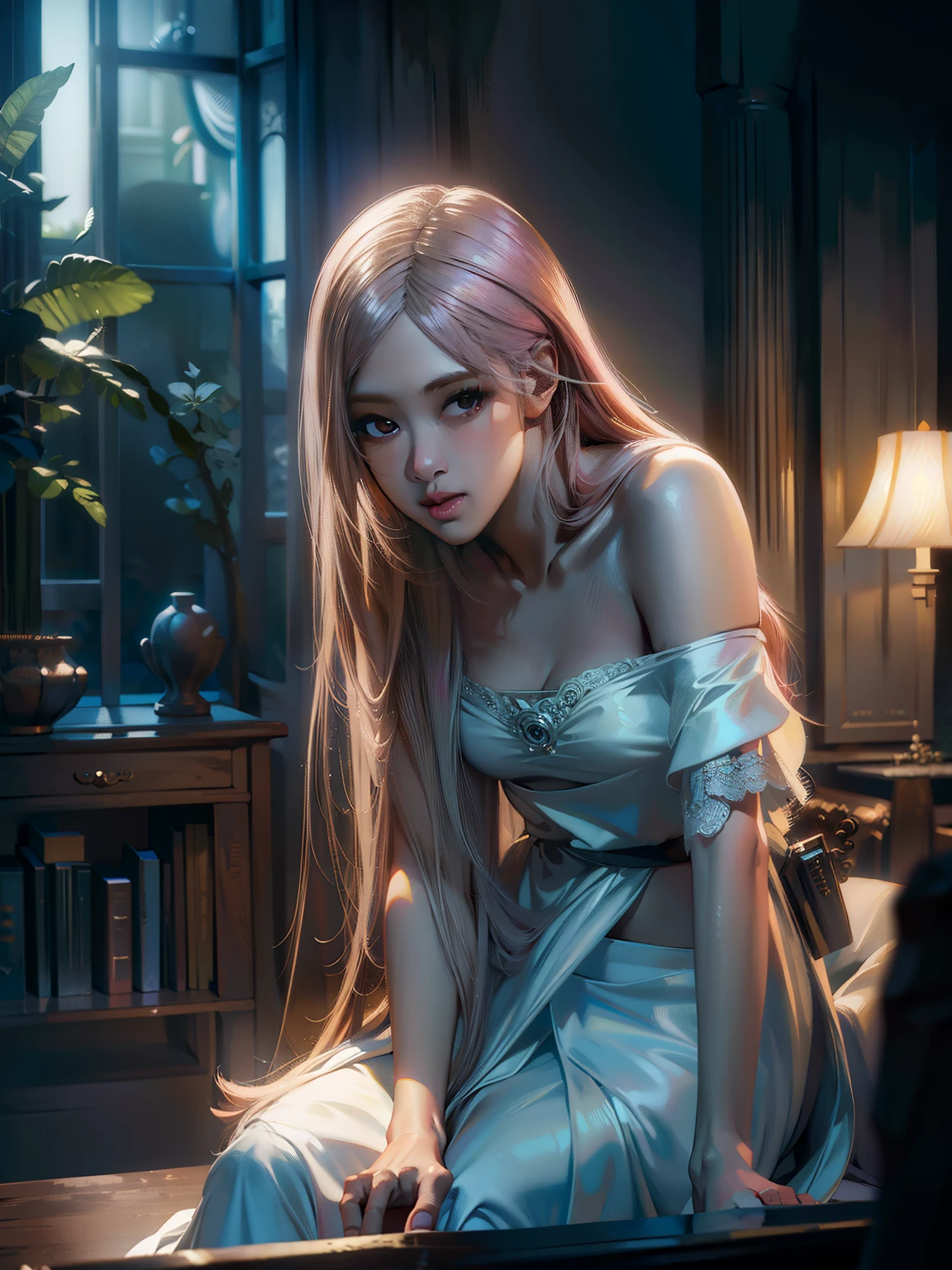 full-body view，close-up all over the body，10x pixel，Ultra-fine details：1.1，Advanced technical details：1.1Photographically realistic，Indoor lighting effects：1.5，Natural light：1.5. light effect（Virtual Light Effects：1.8），超A high resolution，Dynamic posing,Arrange pose,pink hair, (full body), wearing medieval long white cotton nightie clothes,The background is a forest, sunset, (masterpiece, best quality, award winning, highres), skinny, intricate and beautiful design, highly detailed beautiful face, super detailed beautiful eyes, light smile, fantasy art, dynamic lighting, cinematic lighting, hyper realistic, extremely CG detail, octane render, (artistic + masterpiece:1.4), (incredibly detailed eyes), (8k, Photorealistic, Photo RAW, Best quality: 1.4), (UHD), (Ultra high realism), (Ultra high definition), (Ultra high detail), (Realistic face), Beautiful hairstyle, Realistic bright amber eyes, Beautiful details, (Realistic skin), Pale, smooth and luminous skin with iridescent shine and no imperfections, Ultra high definition, Ultra realistic, Highly detailed，8K HD CG works，High-quality graphics，High-definition fine CG works，超A high resolution