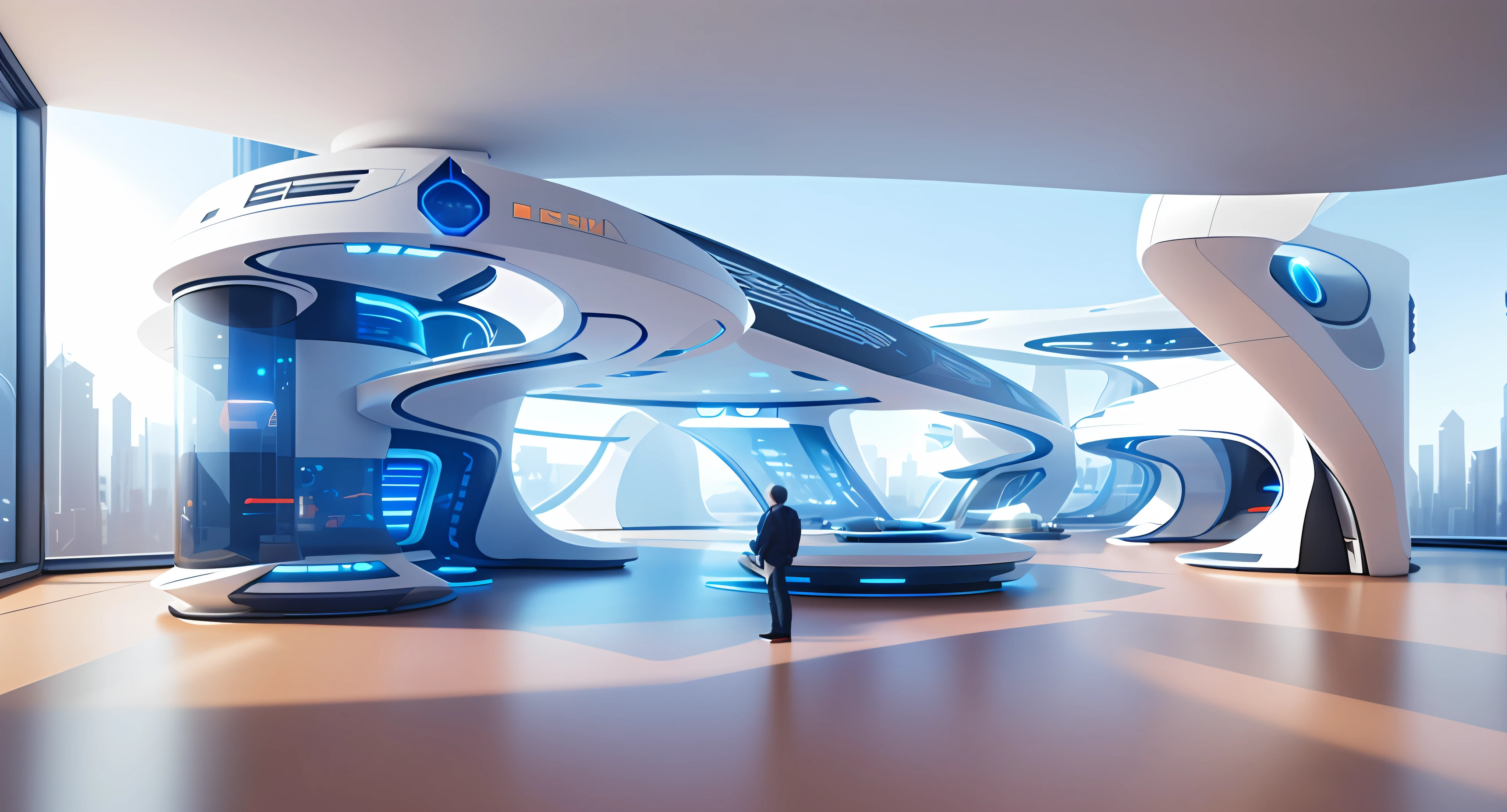 "(Futuristic interior close-up with exaggerated structure), 3D iOS room:1.2, Exhibition hall,Technologie,Creative concept:1.1, Cyber:1.2, scifi platform:1.1, 3d 8k render, 8K artistic rendering, Mix brightness:0.9, Color mixing:0.9)" 3d concept render, 3 d concept render, futuristic architecture concept, 3d cgi render