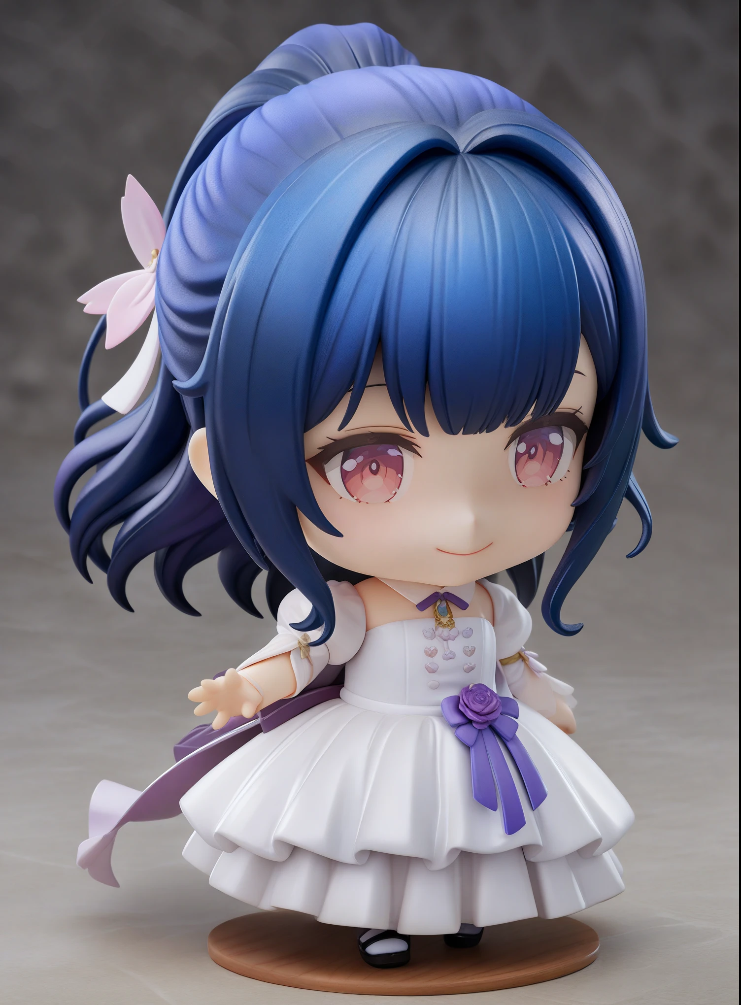 (Cute Japanese female chibi figure)、(chibi:1.6)、(bangs)、ponytail、Wedding dress、(smile)、(High resolutionCG 8k壁紙)、(very delicate and beautiful)、(masterpiece) 、(highest quality:1.0)、(超High resolution:1.2)、beautiful lighting、realistic shadow、(High resolution)、skin detail、super detail、(colorful)、High realism、photo quality
