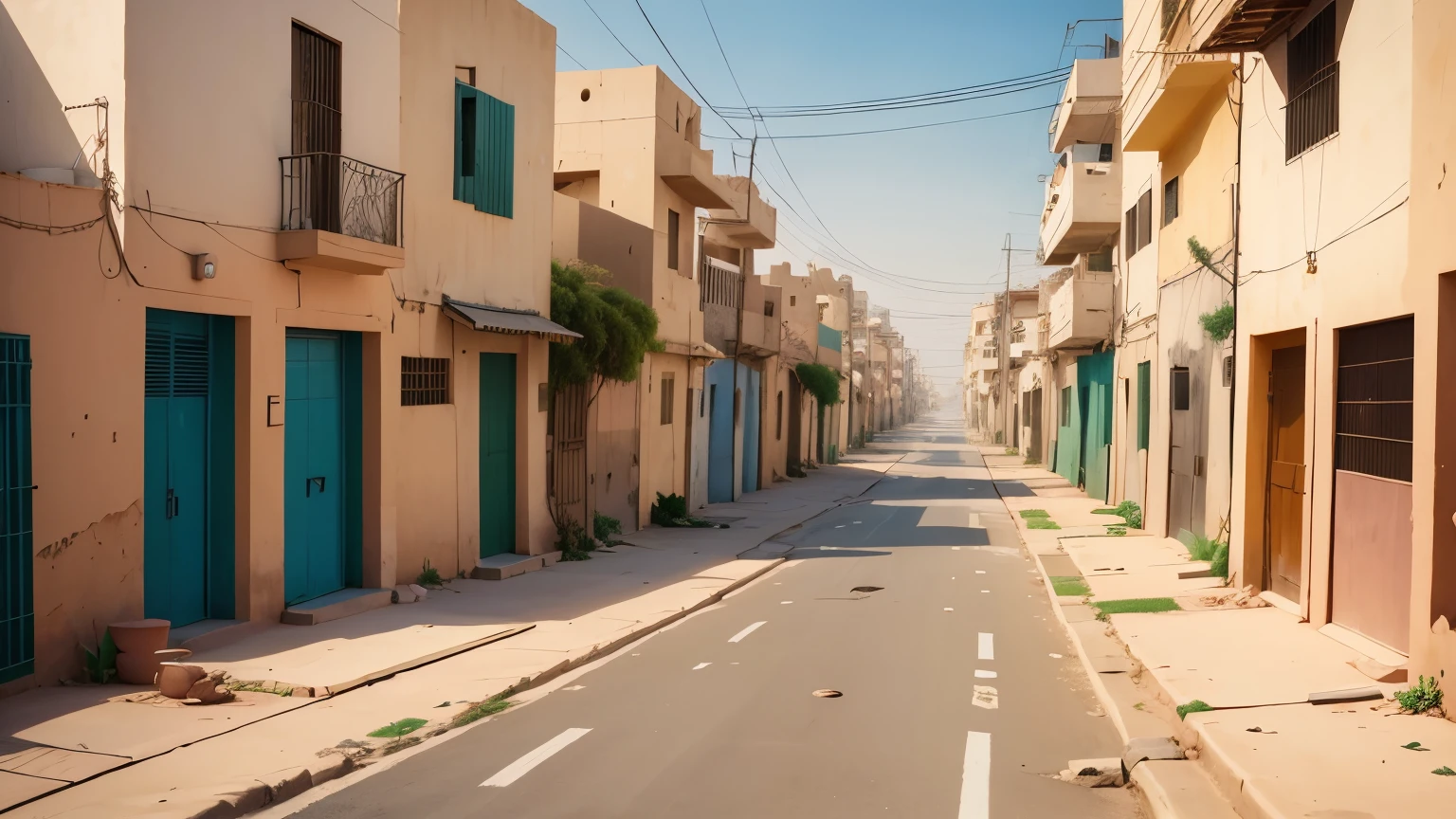 A Cartoon Colony , muitas casas , Rua , estrada fundo, queda de energia, imagem , casas, Saudi Arabia Riyadh , bairro pobre, rua suja, broken sidewalk