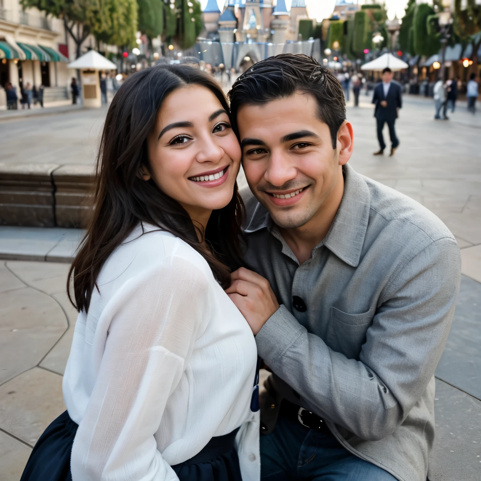 Very Handsome husband with thin stuble with his very beautiful elegant gorgeous hispanic french rich and classy wife doing selfie in new york usa, disneyland, liberty statue, paris, smiling giggling teasing, romantic pose, happy couples , dream couple, funny couple, very sweet couple, sweet kiss, love so much, funny pose, cute couple, cute posing, photo realistic, best quality, ultra realistic, extremly realistic