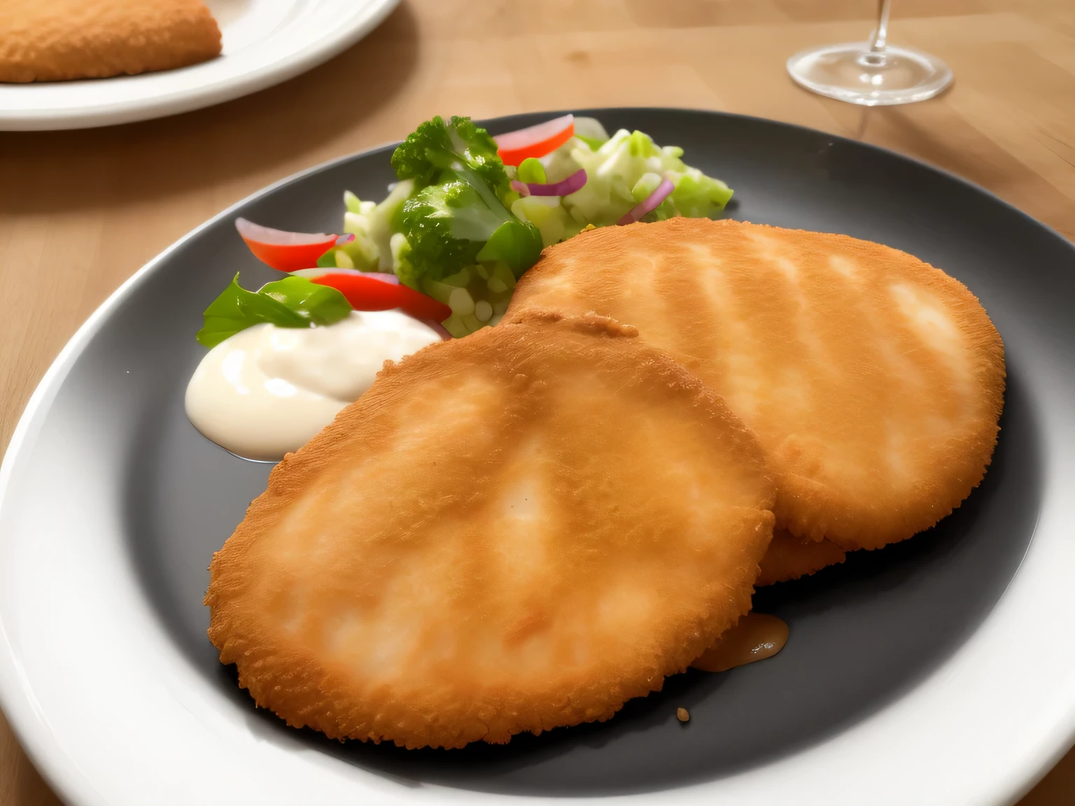 schnitzel, on plate, (steaming:1.1),