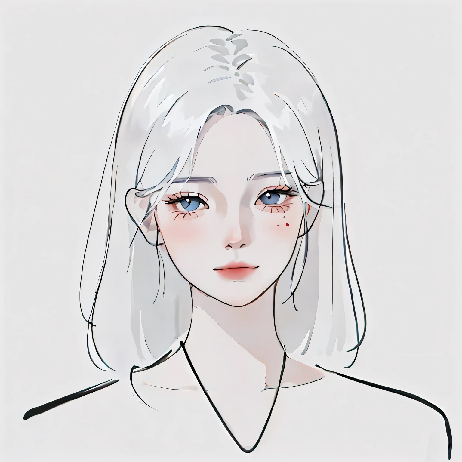 Anime girl with white hair, Blue eyes, White shirt, Girl with white hair, portrait cute-fine-face, girl cute-fine face, Girl Silver Hair, cute natural anime face, perfect gray hair girl, soft anime illustration, silver hair girl, girl with short white hair, illustration line art style, Portrait Anime Girl, portrait of cute anime girlbabes
