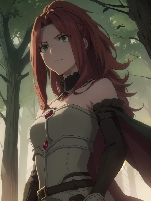 maltymelromarc, malty melromarc, long hair, (green eyes:1.3), red hair, (parted bangs:1.5), ponytail, afraid, fearful,,
BREAK bare shoulders, belt, cape, armor, breastplate,
BREAK outdoors, forest, mist,nosferatu zodd stalk betwen trees,
BREAK (masterpiece:1.2), best quality, high resolution, unity 8k wallpaper, (illustration:0.8), (beautiful detailed eyes:1.6), extremely detailed face, dark lighting, extremely detailed CG, (perfect hands, perfect anatomy),