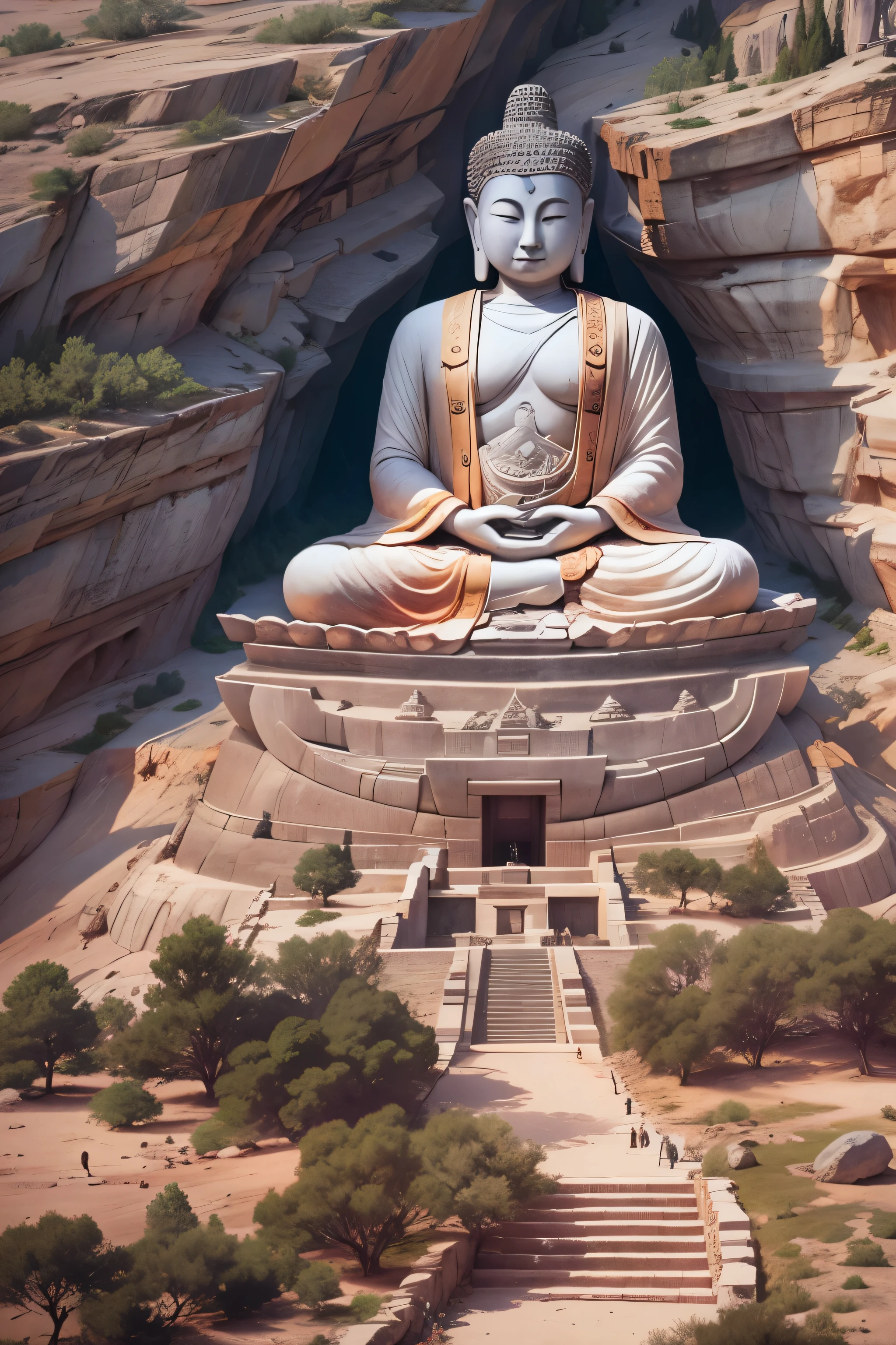 There is a stone mountain carved into Maitreya Buddha, Surreal