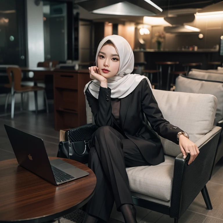 woman sitting in a chair with a laptop on her lap, girl in a suit, girl in suit, wearing fashion suit, wearing business suit, wearing a business suit, wearing a strict business suit, woman in business suit, in a business suit, business woman, sophisticated young woman, elegant girl in urban outfit, wearing suit, woman in black business suit
