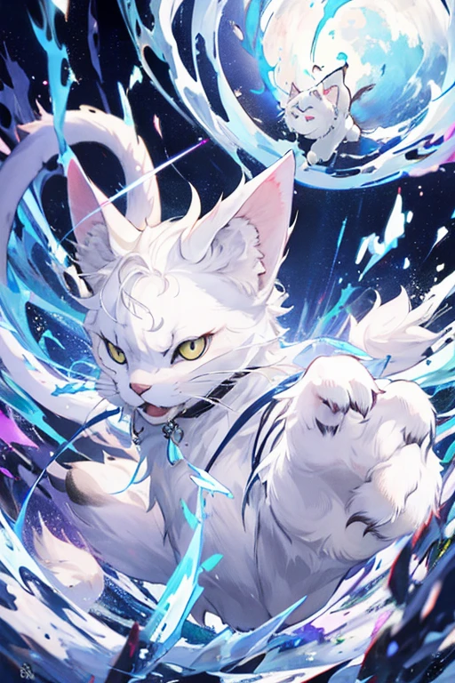 A beautiful white furred transforming werecat