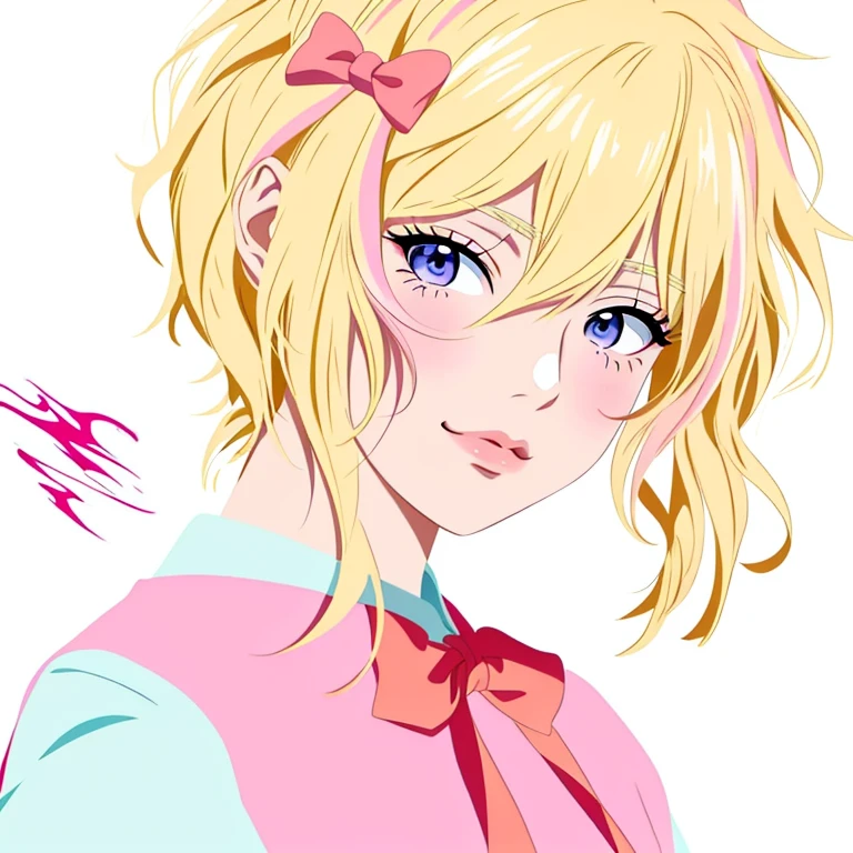 Menina anime with blonde hair and pink bow in pink shirt, melhor garota de anime, visual de anime de uma linda garota, rei hiroe, (Menina anime), shirabii, Sayori, estilo de arte anime moe, pretty Menina anime, Menina anime named lucy, Personagem de anime, cute Menina anime portraits, cute Menina anime, portrait  anime, young  anime, ultra realismo, imagem de alta qualidade
