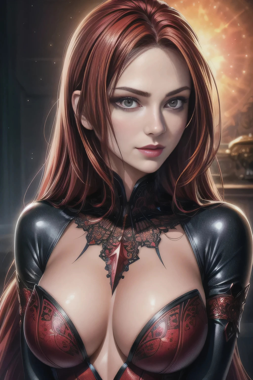 portrait shot, ((vivid red hair)), mature woman, 30 years old, diamond face, moonlight, red starry sky background, depth of field, magic, big red lips, ((dark and red black eyes)) black and red long and full dress, covered chest, mystical atmosphere, ominous shadows, Intense blue aura, Intense red aura (best quality:1.2), absurdres, intricate details, (highly detailed skin:1.2), smile expression, posing, taut and well defined body, attractive. Highly realistic, pale skin, beautiful, hyperrealism, skin very elaborated, direct gaze, (RAW, analogue, Nikon Z 14mm ultra-wide angle lens, award-winning glamour photograph, ((best quality)), ((masterpiece)), ((realistic)), skin pores, subsurface scattering, high-res, detailed facial features, high detail, sharp focus, smooth, aesthetic, extremely detailed, (extremely detailed eyes, extremely detailed iris), extremely detailed hair, extremely detailed skin, extremely detailed clothes, octane render, photorealistic, realistic, post-processing, max detail, realistic shadows, roughness, natural skin texture, real life, ultra-realistic, photorealism, photography, 8k UHD, photography, hdr, intricate, elegant, highly detailed, sharp focus, stunning, beautiful, gorgeous), realistic, masterpiece, highest quality, movie still, cloud girl, floating in the sky, (close-up:1.1), medium breast, bright, happy, fun, soft lighting,
