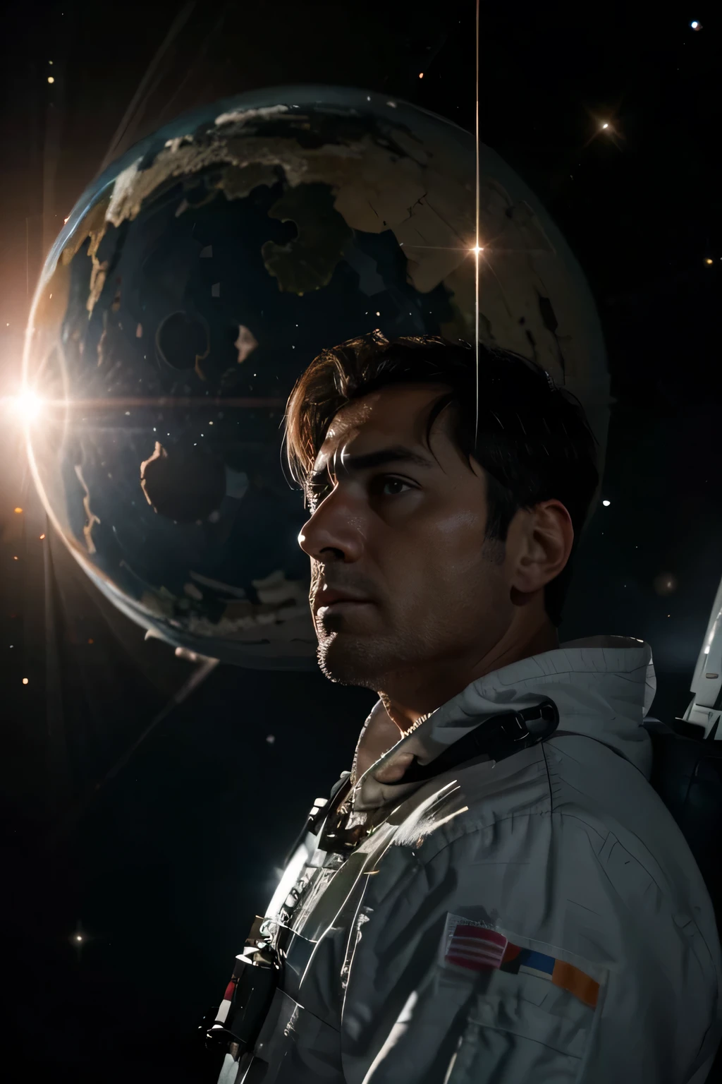 create an image of the invincible with a very serious face, in the void of outer space, com estrelas explodindo no horizonte de eventos. he is very serious and doesn&#39;t care about anything