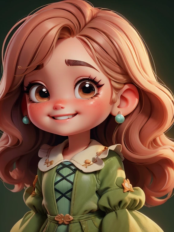 Close-up portrait of 1 girl，face close up，blonde，light denim jacket, Correct anatomy, UHD, masterpiece, High detail, A high resolution, 8 k，((light background))，((cute chibi style))，long eyelashes and rosy cheeks，((light eyebrows)), happy，laughter, Beautiful white teeth, from the outside，Character&#39;s side