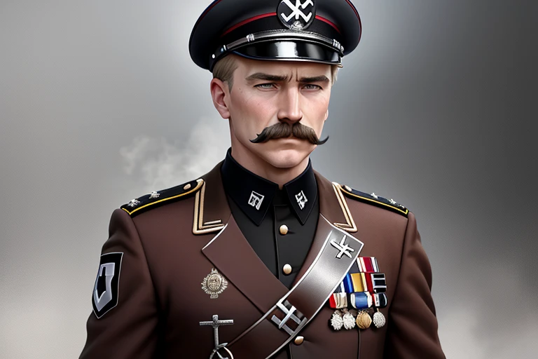 Tom, brun, moustache, allemand, high-ranking German army officer, heil hitler, croix de fer, nazis, swastika, ww2, Realistic, vêtements Realistic, lieu Realistic, peau Realistic, cheveux Realistic, 4k, hd, masterpiece