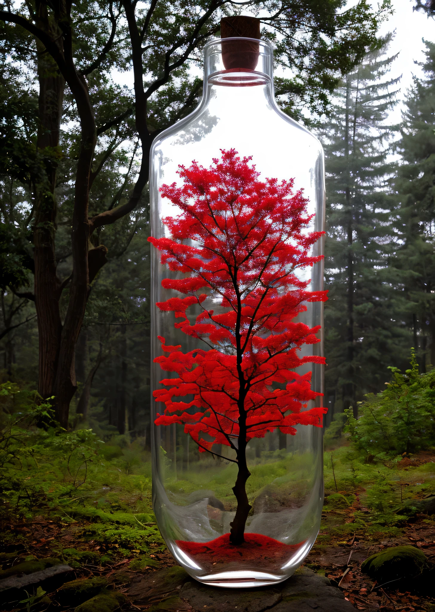  Red Glowing tree in a bottle 