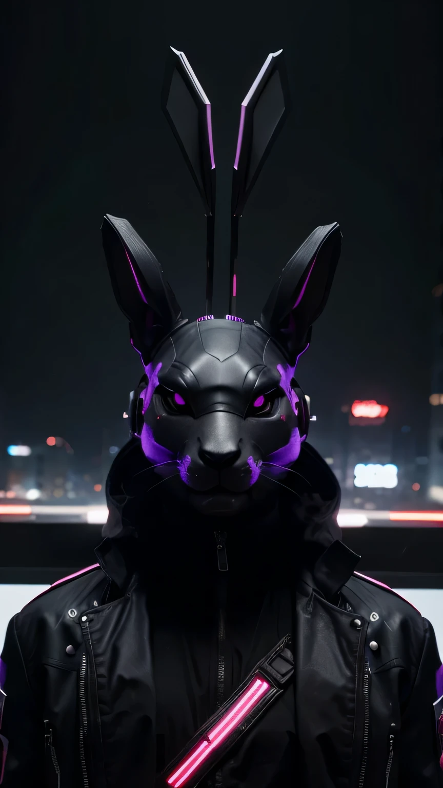 a 3d rabbit, futura 3d rabbit, futuristic cyberpunk style, with an evil face, robotic right eye