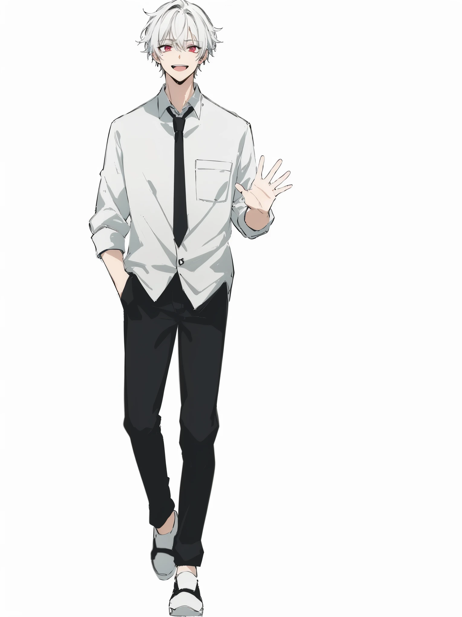 Anime guy in a white shirt and black pants with a tie - SeaArt AI