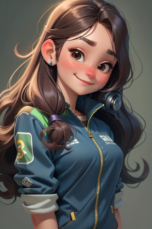 "Best quality at its best,4K,8 k,A high resolution, masterpiece:1.2,ultra - detailed,valid,realistically:1.37,High dynamic range,Hyper HD,studio lighting,Ultra-thin painting,Focus is sharp,physically based rendering,very detailed description,professional,bright color,Boke,sports,розовый sports костюм,nice woman ,brown flowing hair,State-of-the-art accessories,detailed eyes,Detailed smile,complex parts,hologram,clean minimalistic background."