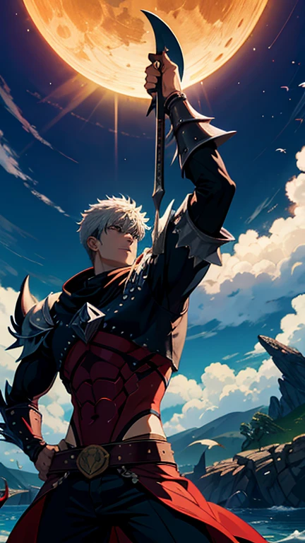 Create a warrior shark, usando uma espada Berserk, ao fundo adicione um eclipse solar total