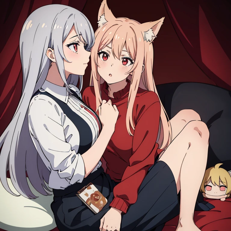 (((anime TV))), (obra maestra de anime), (anatomically perfect), (mujer raza fox), distintos enfoques, diversas posturas y posiciones sugerentes al sexo, pelo largo gris o blanco, bonito rostro, pupilas brillantes rojizo, will look challenging, sonriente, 86 cm de pecho, colorada tras eyacular en si misma, Pussy dripping, sin ropa, desnuda, desnudo.