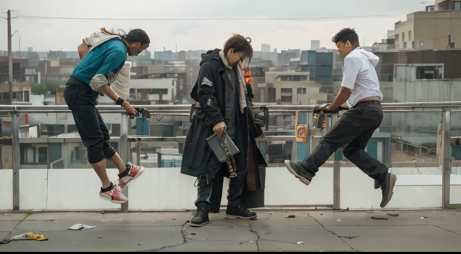 (Best quality, 8k, 32k, Masterpiece, UHD:1.2), (Best quality, 8k, 32k, Masterpiece, UHD:1.2), "Transform the image into the austere city streets of Chainsaw Man, capturing the gritty and oppressive atmosphere of the manga series by Tatsuki Fujimoto.
Set the scene in a decaying urban environment, with towering skyscrapers casting long shadows over the desolate streets below. Fill the landscape with signs of urban decay, such as crumbling buildings, graffiti-covered walls, and litter-strewn alleyways.
Incorporate elements of industrial infrastructure, such as rusting pipes, tangled power lines, and flickering neon signs, to add to the sense of urban blight and decay.
Place the protagonist, Denji, in the foreground, depicting him as a lone figure navigating the bleak cityscape. Show him wearing his signature attire, with his chainsaw weapon at the ready, poised for action.
Capture the sense of isolation and desolation that permeates the city streets, emphasizing Denji's solitary journey through a world that is both dangerous and unforgiving.
Use a muted color palette dominated by grays and browns to convey the dreary atmosphere of the urban landscape, punctuated by occasional bursts of vivid color to draw attention to key focal points.
Finally, infuse the scene with a sense of tension and unease, hinting at the lurking dangers that await Denji around every corner, and the looming threat of demonic adversaries that inhabit the shadows of the city streets."