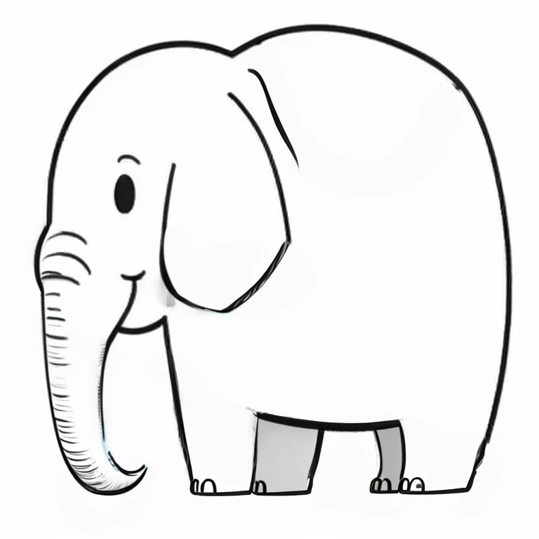 a drawing of an Elefant with a long tusk, cute Elefant, Umriss des Malbuchs, half Elefant, an Elefant, einfache Zeichnung, Elefant, ( Hund ) looks like Elefant, Malvorlagen, Hund looks like Elefant, einfache Strichzeichnungen, Black and white color only, saubere Malbuchseite, dicker Umriss, colored Elefant art, dicke Strichzeichnung, scharfe Nase mit abgerundeten Kanten die nach oben zeigt