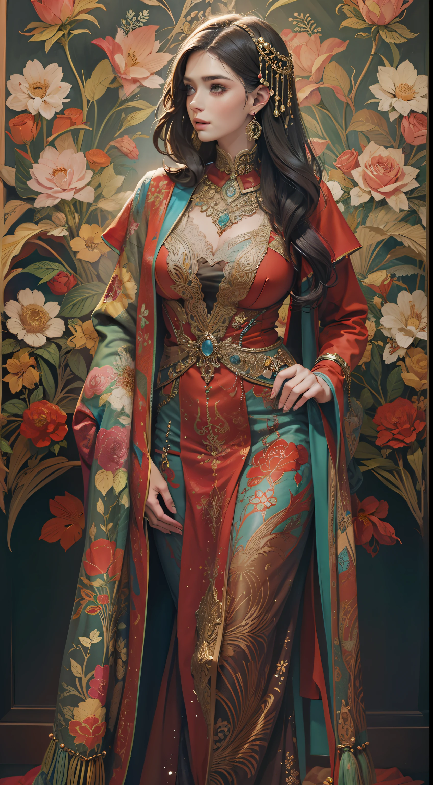 Beautiful woman in intricate Bold and Paisley Outfit