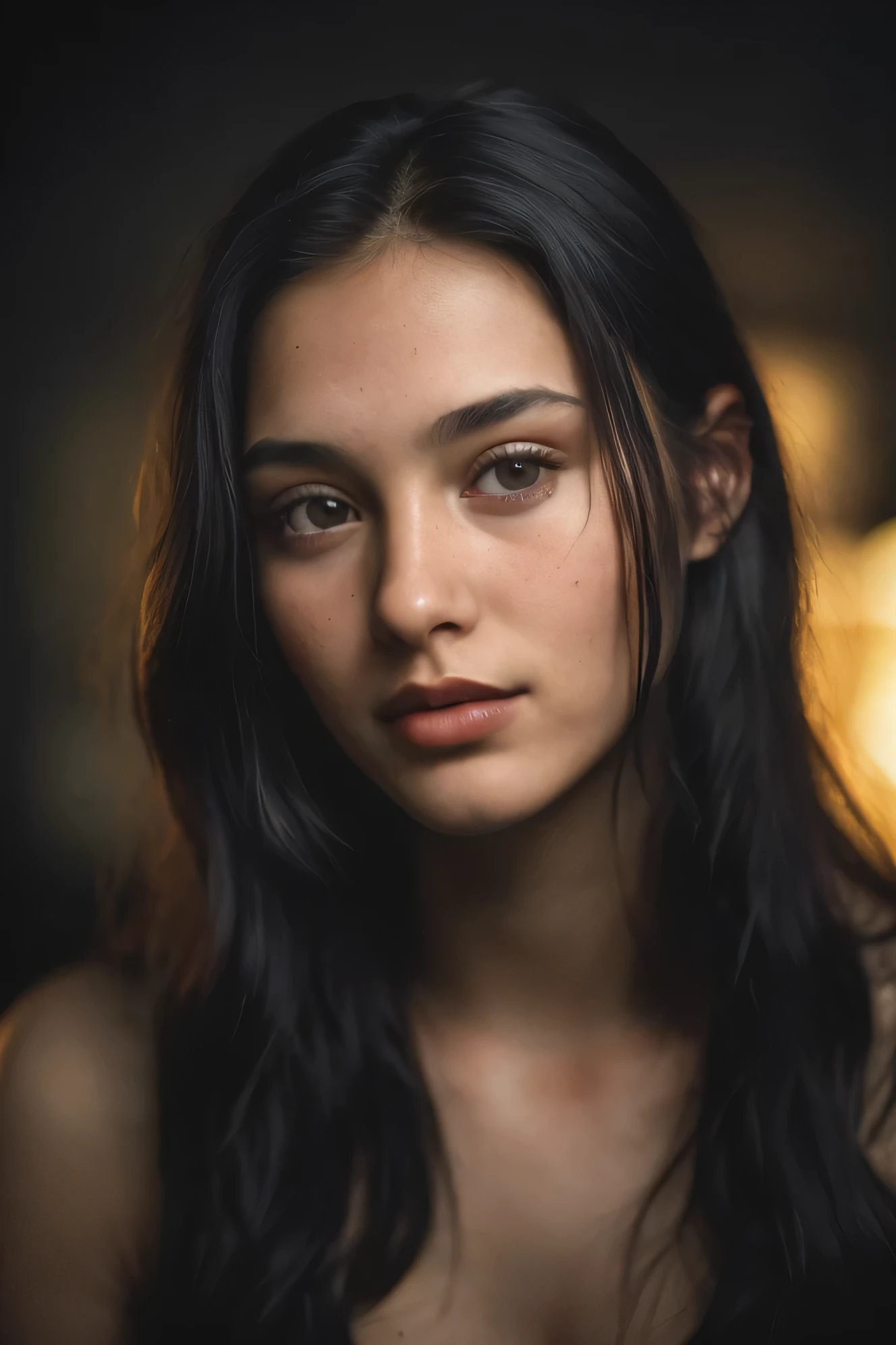 (close-up, editorial photograph of a 21 year old woman), (highly detailed face:1.4) (smile:0.7) (background inside dark, moody, private study:1.3) POV, by lee jeffries, nikon d850, film stock photograph ,4 kodak portra 400 ,camera f1.6 lens ,rich colors ,hyper realistic ,lifelike texture, dramatic lighting , cinestill 800,