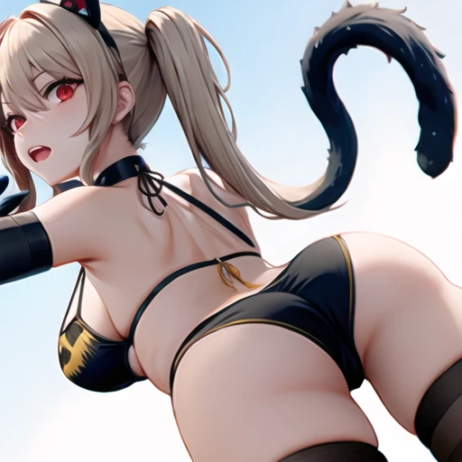 1chica, culo grande, tanga, dynamic pose, obra maestra, mejor calidad, realista, sol, luz del sol, 1chica animal_ears animal_print arched_back trasero bikini pechos brown_hair butt_crack cat_ears cat_tail chinese_zodiac gargantilla claw_pose elbow_gloves fake_animal_ears colmillo from_below guantes hair_bobbles hair_ornament halterneck arrodillado long_hair looking_at_viewer low_twintails medium_breasts new_year open_mouth orange_bikini orange_choker orange_gloves orange_thighhighs outside_border print_ Bikini print_choker print_gloves print_thighhighs red_eyes Shadow Side-tie_bikini_bottom skin_fang Solo Swimsuit Tail Thighs tiger_print twintails year_of_the_tige