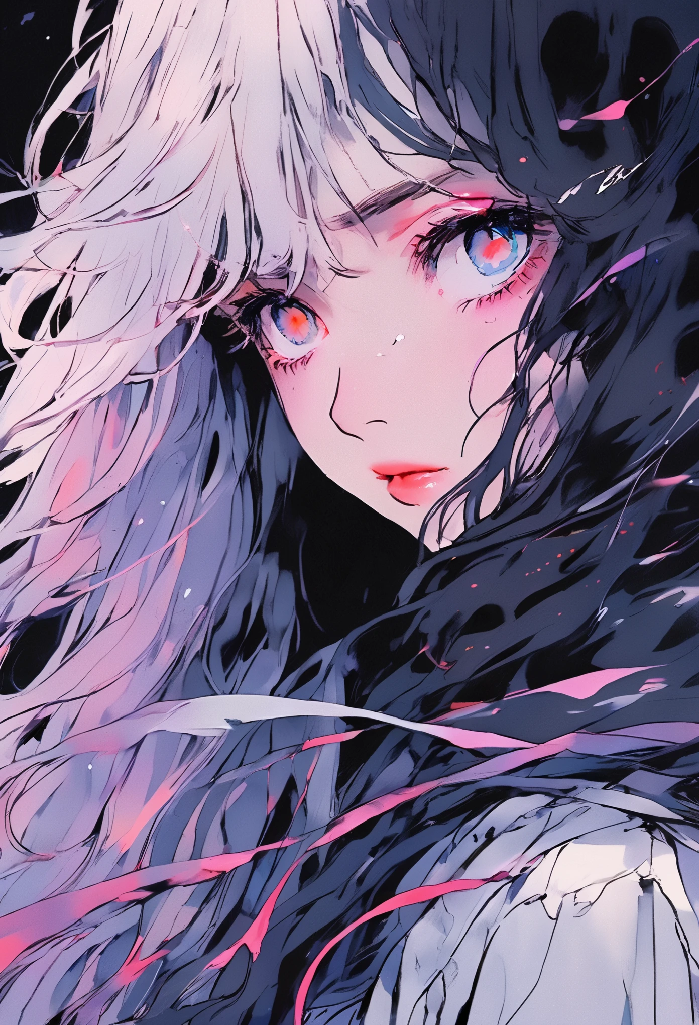 (best quality, sketch:1.2), epic realistic,(ultra details ayes),illustrator,anime,1 girl, detailed lips,custom, gradient background,neon hair,textured cropping, masterpiece, anime, a woman standing looking at a black hole, fantasy world, trending on art station, space art, dreamy psychedelic anime, beautiful anime scene, anime epic artwork. anime, photo picture poses, average height