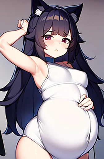 pregnant with many girls, Have cat ears,Pregnant, childbirth, work、A belly so huge that it can't exist in reality、Belly on the verge of bursting、Looks very painful、small face、Giant belly、Big belly、、masterpiece、embarrassed look、Are fat、Belly bigger than body