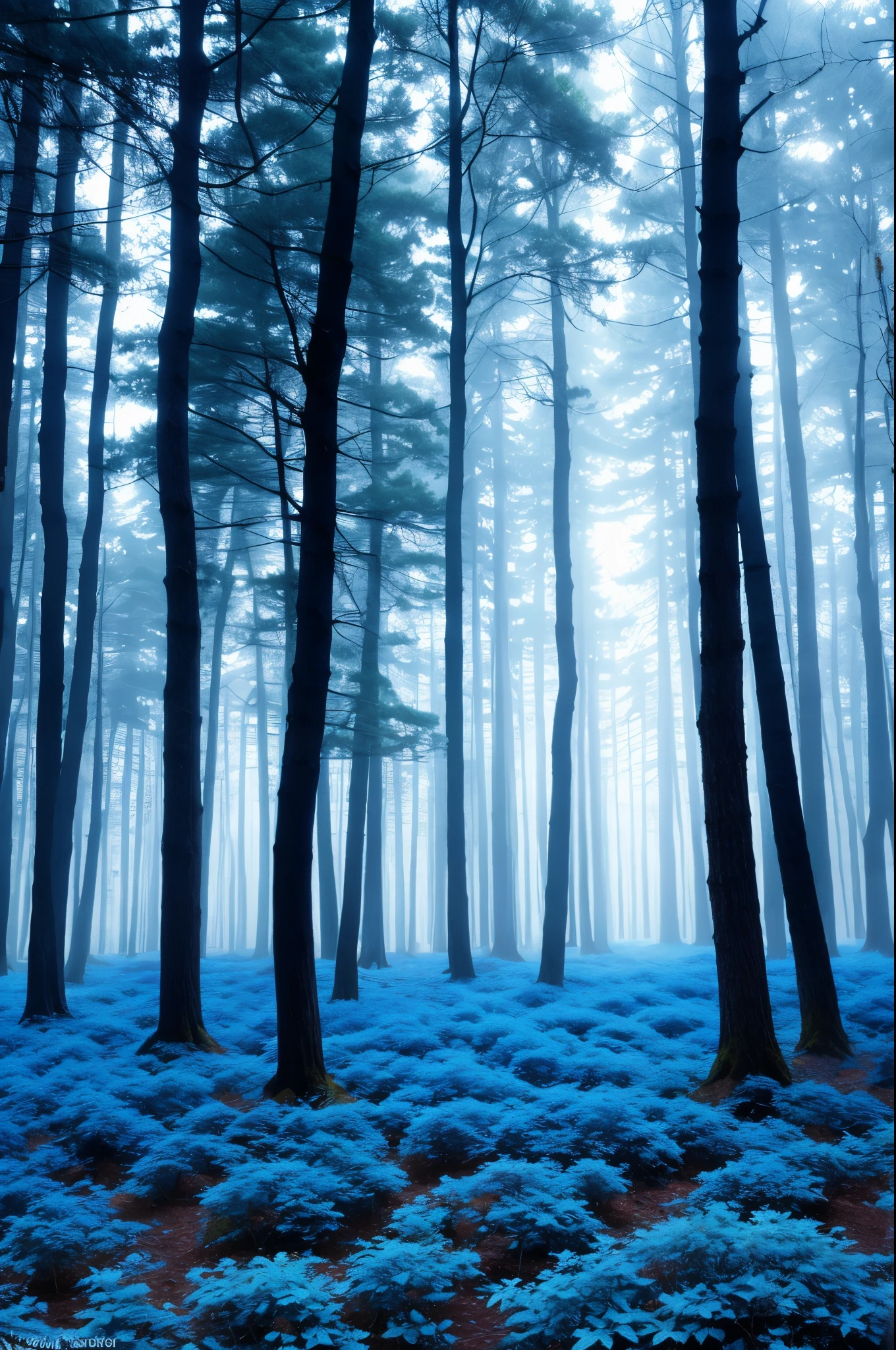 in a Blue dream world, Blue forest, photography, amazing depth, blue mood in background, shades of blue, in a Land so far away 