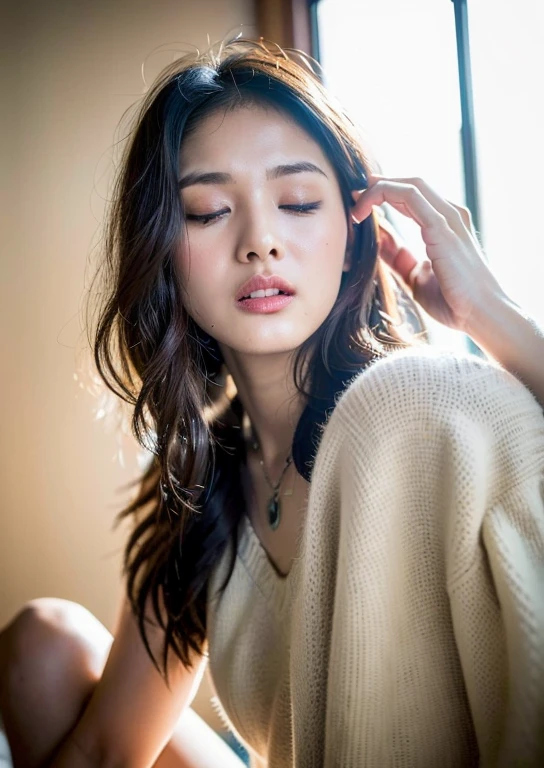 ((Top Quality, 8k, Masterpiece: 1.4)), japanese woman, ((naked, skinny:1.5)), 30 years old, ((looking at viewer:1.3)), inside bedroom, ((handjob, Spread her legs:1.1)), ((eyes closed, orgasm face, spread pussy:1.1)),