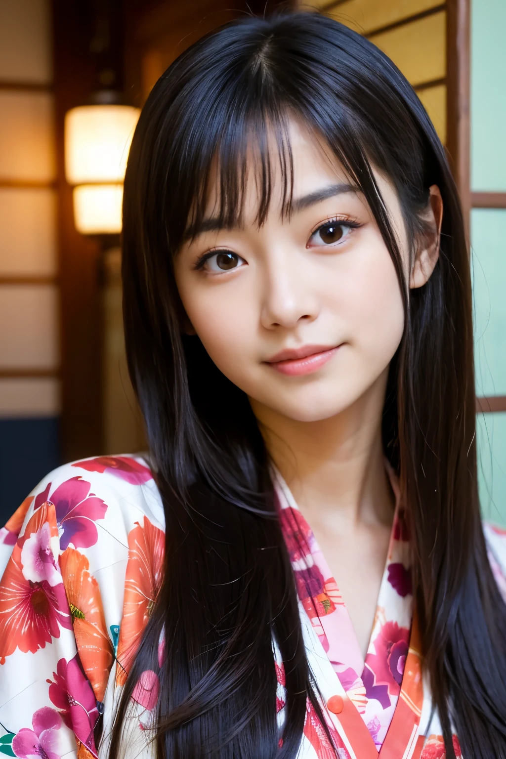 Best-quality, Masterpiece, Ultra-High-Resolution, (Photorealistic:1.4), Raw-Photo, 2girls, lesbian-couple, (15-years-old and the most popular Japanese idol,  extremely cute face like a most famous Japanese idol, extremely beautiful big-black-eyes, extremely beautiful short-hair), (38-years-old and the most popular Japanese actress, extremely beautiful face like the most famous Japanese actress, extremely beautiful big-eyes, extremely beautiful long-hair), all having a lot of fun at Japanese hot spring inn, all wearing Japanese YUKATA, detailed Japanese-YUKATA
