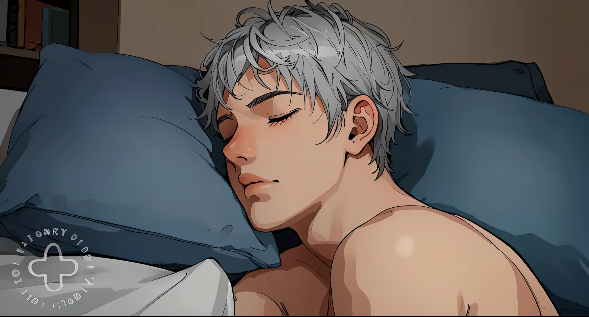 cute boy sleeping gray hair