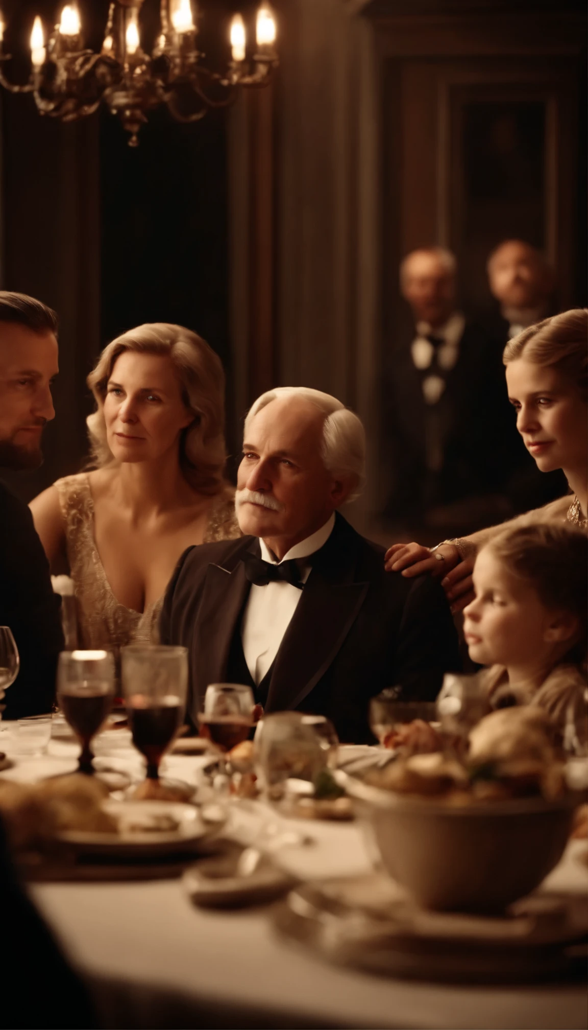 German aristocratic family sitting together for dinner