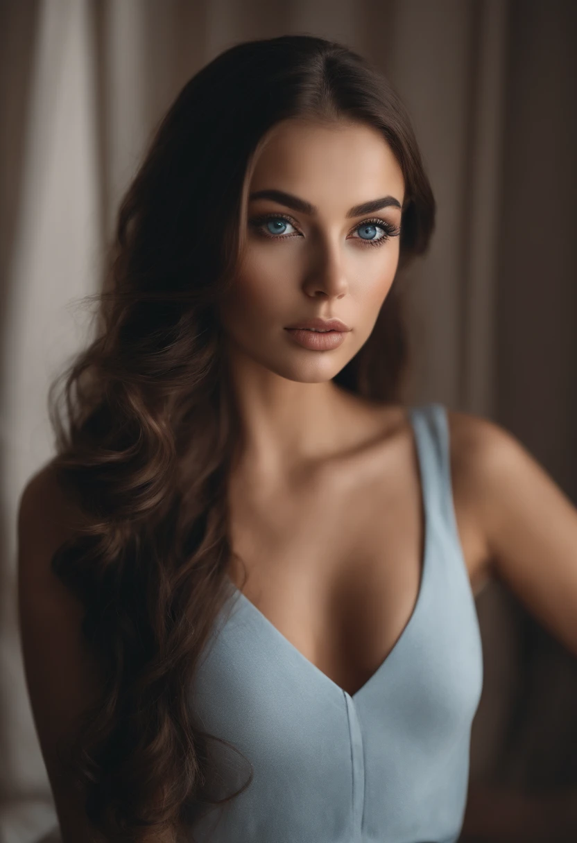 woman completely , italienne fille aux yeux bleu, ultra realistic, meticulously detailed, Portrait de Sophie Mudd 28 ans cheveux bruns et grands yeux, selfie. The eyes of Dubai, sans maquillage, maquillage naturel, regarder directement la caméra, Maquillage subtil, Superbe photo de tout le corps dans la chambre, Buste moyen à large clean girl