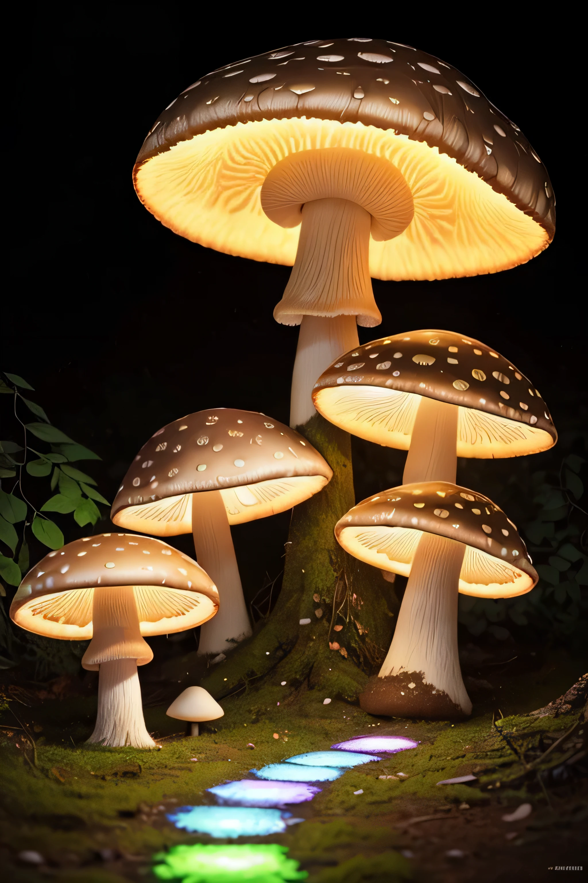 very detailedネオンアート,  Luminous mushroomushroom forest, Black Light Tapestry, Amazing photo, realistic, art station, soft pastel colors, very detailed, Complex, path tracing, figure, Extremely detailed, shadow mapping volume light, specular lighting