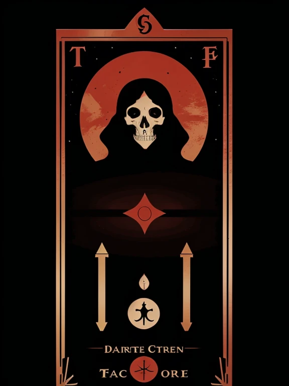 Tarot card design based on black and red colors on the sketch style with bones and black background with some space for a number