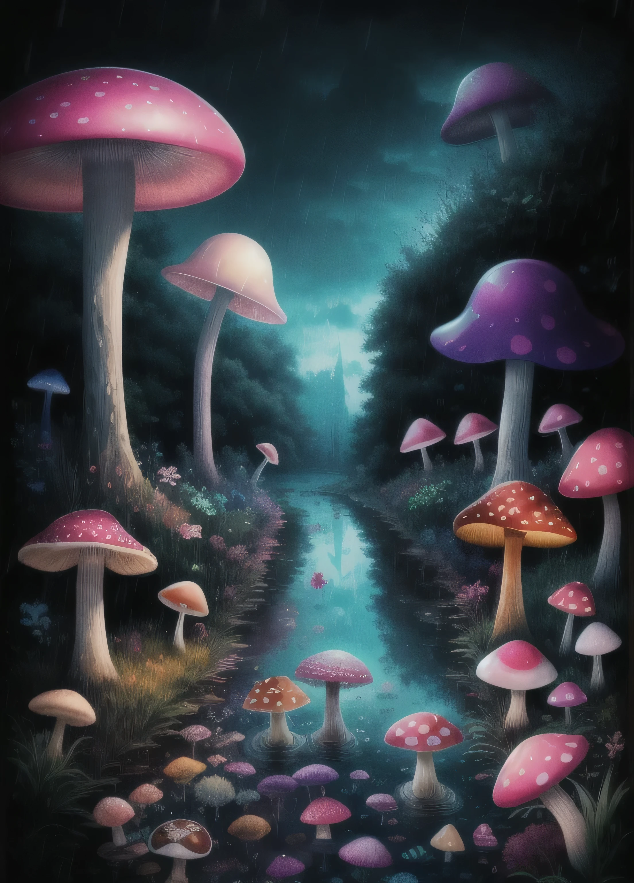 attractive, Attractive high quality splash art (hedgehog: 1.1) sitting right below (poisonous antler: 1.1) (mushroom: 1.1) inside shape of an umbrella in (Magic forest: 1.1) inside (rain: 1.1) darkness of shadow, deep contrast (bioluminescence: 1.1), Magic, Mysterious, A detailed scene (soft pastel tones: 1.1) with a touch (bright colors: 1.1), wet dirt, puddle, fantasy art, masterpiece, Award-winning digital graphics, clip studio paint, rich colors, Picturesque texture, Popular in the art community, adobe photoshop