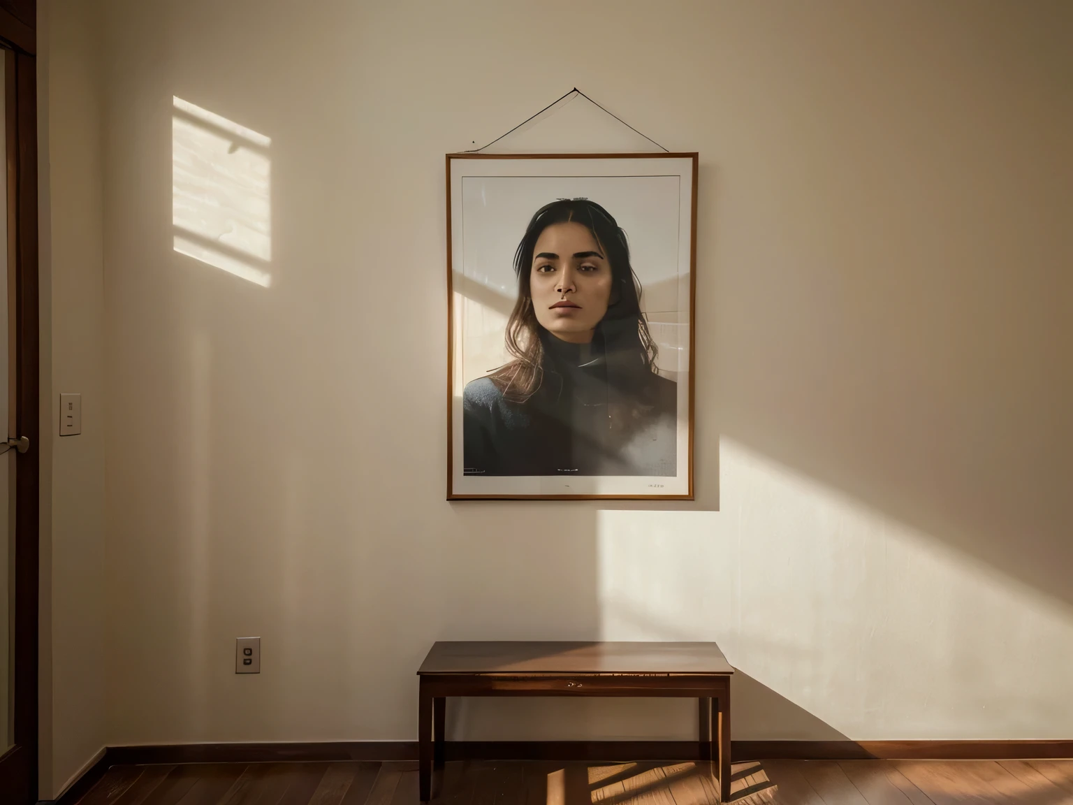 Close-up of a painting on the wall, a private room, Iranian home, Iran, minimalist home, A simple room, A classic frame, is a beautiful painting on the wall, A beautiful Horizontal frame is on the wall, tableau Horizontal, dream, beautiful lighting, volumetric, dramatic, cinematic, steampunk, frosted, Best angle, hyper-detailed, hyperrealism, realism, high quality, super-resolution, masterpiece, 8k