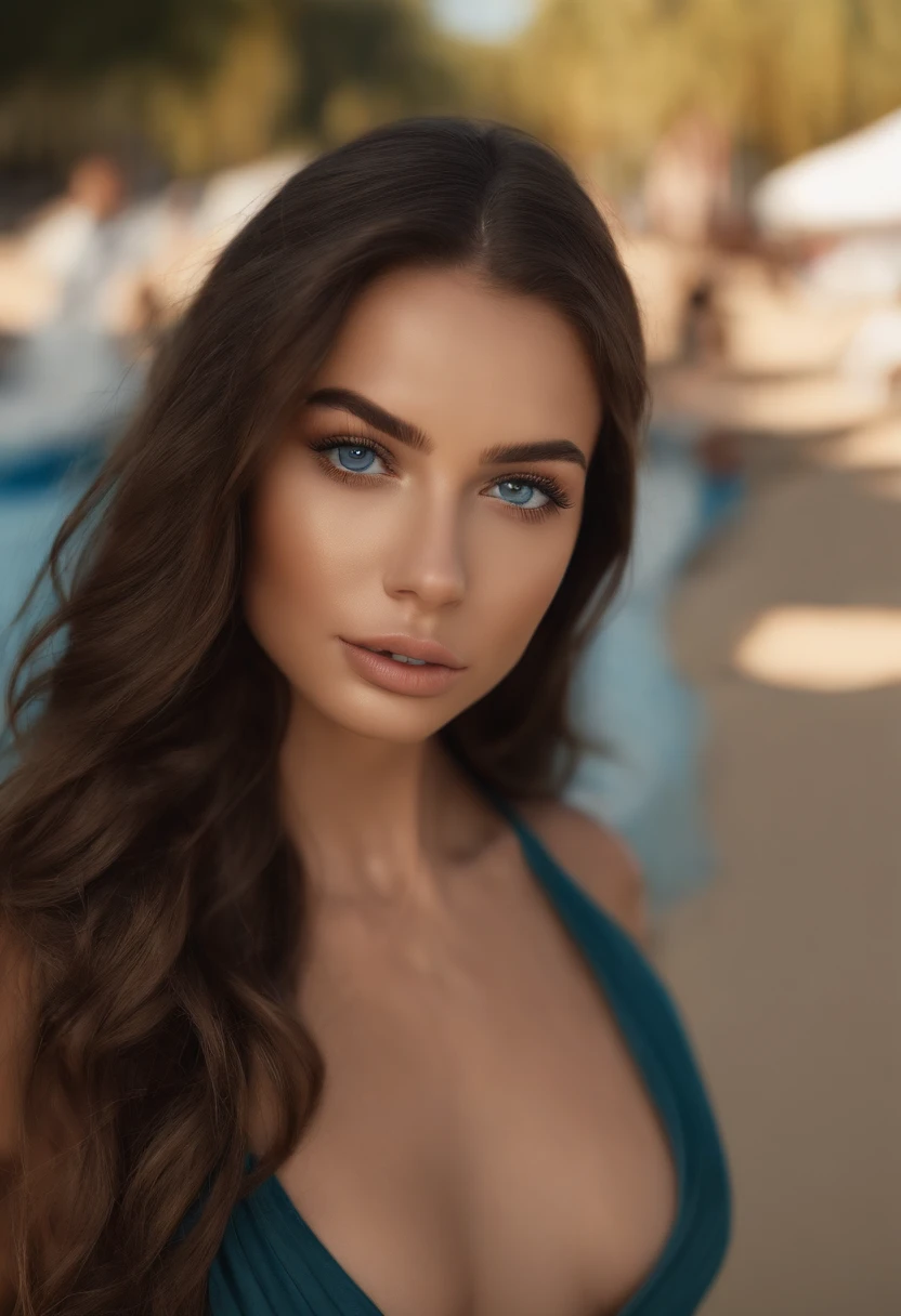woman completely , italienne fille aux yeux bleu, ultra realistic, meticulously detailed, Portrait de Sophie Mudd 28 ans cheveux bruns et grands yeux, selfie. Maquillage subtil, Superbe photo de tout le corps, Buste moyen à large clean girl maillot de bain plage vacance