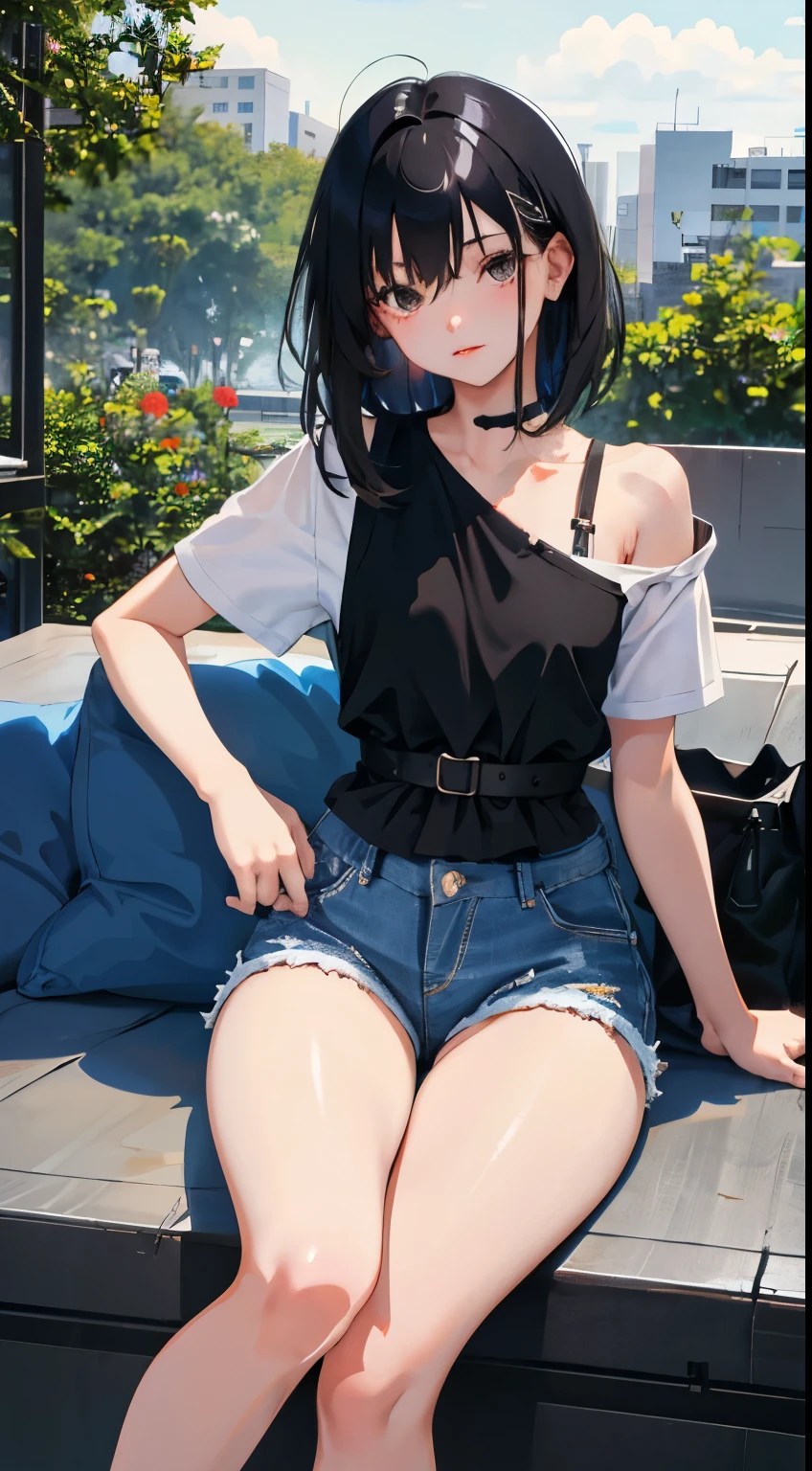 anime girl in a black top and denim shorts posing for a picture, attractive anime girl, seductive anime girl, beautiful anime girl, cute anime girl, realistic anime 3 d style, photorealistic anime girl render, pretty anime girl, realistic young anime girl, beautiful alluring anime teen, photorealistic anime, beautiful alluring anime woman, young anime girl, casual pose