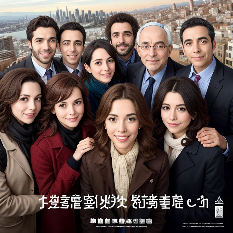 Jew group, together in the city, focus on the characters' faces