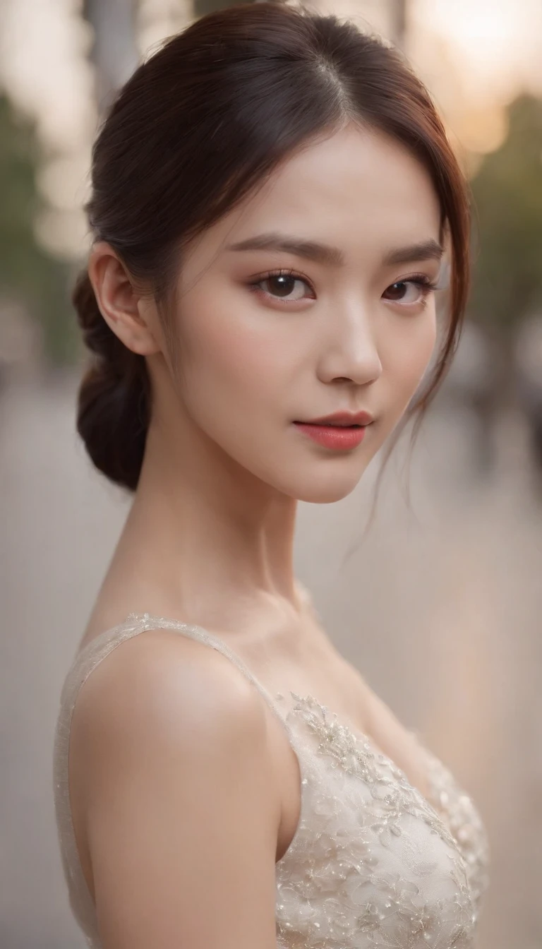 8k,Taiwanese 40-year-old beauty,Hair tied into ponytail,Delicate face with elegant light makeup(real skin),(The slender legs are visible)High-slit cheongsam high heels,melancholy expression,walking on the street,Ultra-high detail and realism,Zoom out,Facing the camera,8k,ultra high definition,Light and shadow tend to be real,more details。