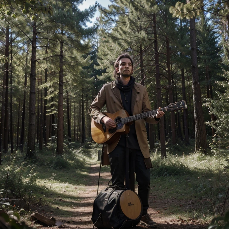 Homme mixe musique etincelles foret magique 